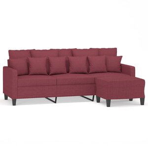 vidaXL Canapé à 3 places avec repose-pieds Rouge bordeaux 180 cm Tissu