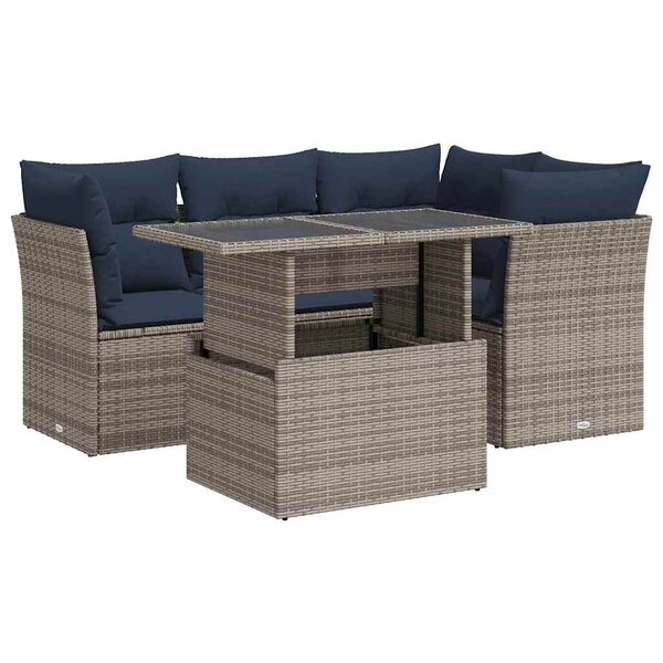 vidaXL Salon de jardin 5 Pièces avec coussins gris résine tressée acacia