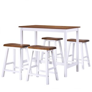 vidaXL Table et tabouret de bar 5 Pièces Bois massif