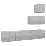 vidaXL Ensemble de meubles TV 4 Pièces Gris béton Bois d'ingénierie