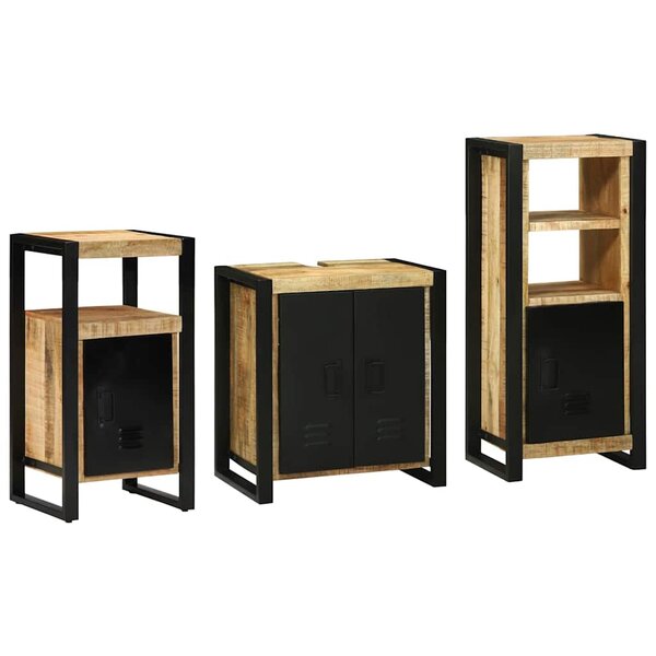 vidaXL Ensemble de mobilier de salle de bain 3 Pièces Marron et Noir
