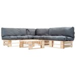 vidaXL Salon de jardin palette 4 Pièces avec coussins gris bois