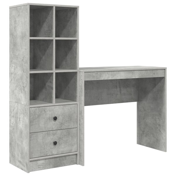 vidaXL Bureau avec Rangement Gris Béton Bois d'ingénierie