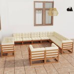 vidaXL Salon de jardin 12 Pièces avec coussins marron miel bois de pin