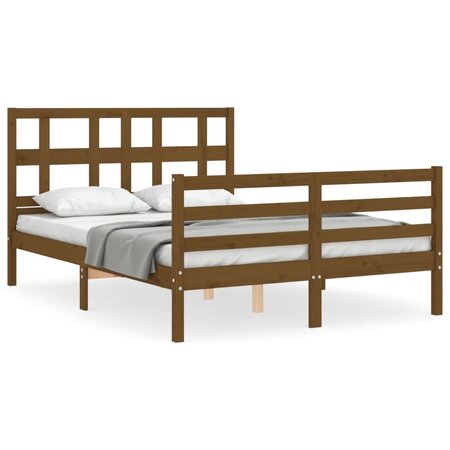 vidaXL Cadre de lit avec tête de lit marron miel 140x190cm bois massif
