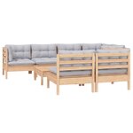 vidaXL Salon de jardin 8 Pièces avec coussins gris Bois de pin massif