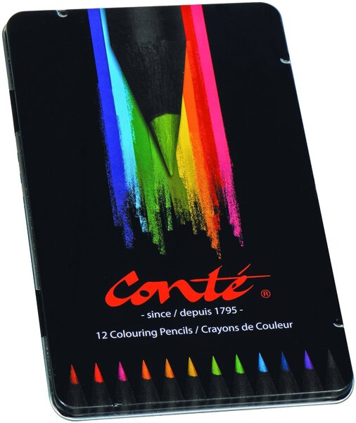 Boîte Métal de 12 CRAYONS DE COULEUR Mine résistante 12 Couleurs CONTÉ