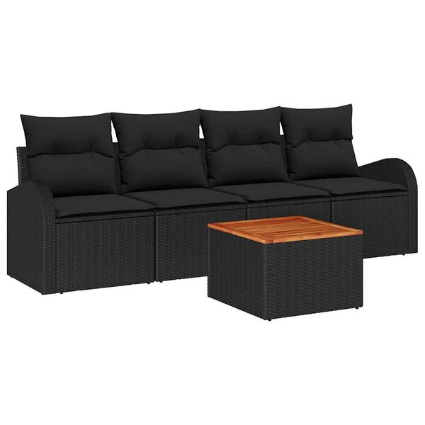 vidaXL Ensemble de canapé de jardin 5 Pièces Noir Poly rotin