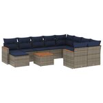 vidaXL Salon de jardin 11 Pièces avec coussins gris résine tressée