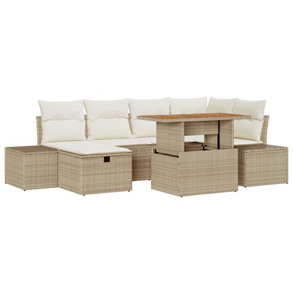 vidaXL Ensemble de canapé de jardin 7 Pièces Beige polyrotin