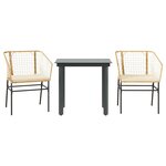 vidaXL Ensemble à manger jardin coussins 3Pièces marron poly rotin verre