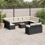 vidaXL Salon de jardin avec coussins 13 Pièces noir résine tressée