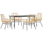 vidaXL Ensemble à manger jardin 5Pièces marron poly rotin verre