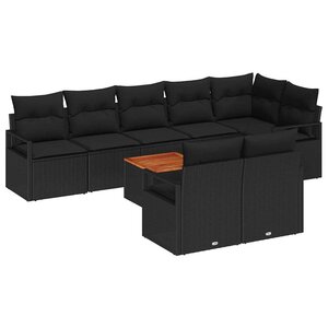 vidaXL Ensemble de canapé de jardin avec coussin 9 Pièces Noir polyrotin