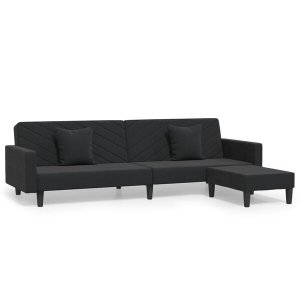vidaXL Canapé-lit 2 places 2 oreillers et repose-pied Noir Velours
