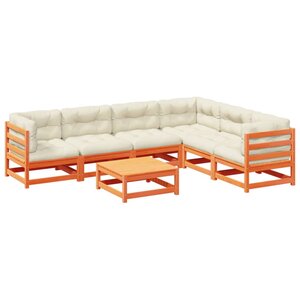 vidaXL Salon de jardin 7 Pièces avec coussins cire marron bois pin massif