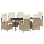 vidaXL Ensemble de Salle à Manger de Jardin de 7 Pièces avec Coussins Beige en Rattan Poly