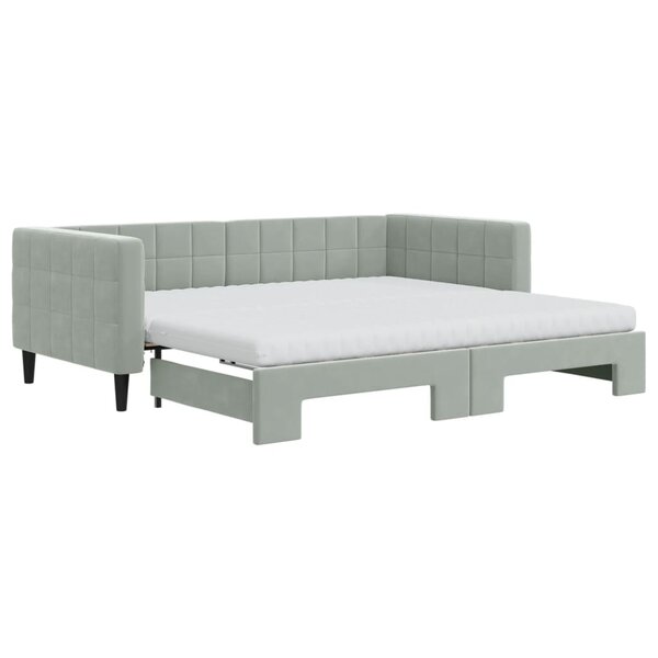 vidaXL Lit de jour avec gigogne et matelas gris clair 90x190cm velours