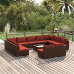 vidaXL Salon de jardin 12 Pièces avec coussins Marron Résine tressée