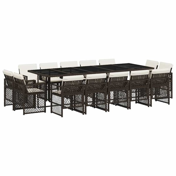 vidaXL Ensemble à manger de jardin avec coussins 15 Pièces marron rotin