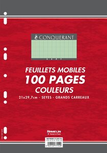 Feuillets mobiles 21x29,7 cm 100 pages grands carreaux verts 80g CONQUÉRANT SEPT