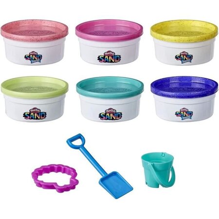 Play-doh - sand - coffret de 6 pots de pâte atoxique play-doh - sand et shimmer stretch -  pots de 112 g