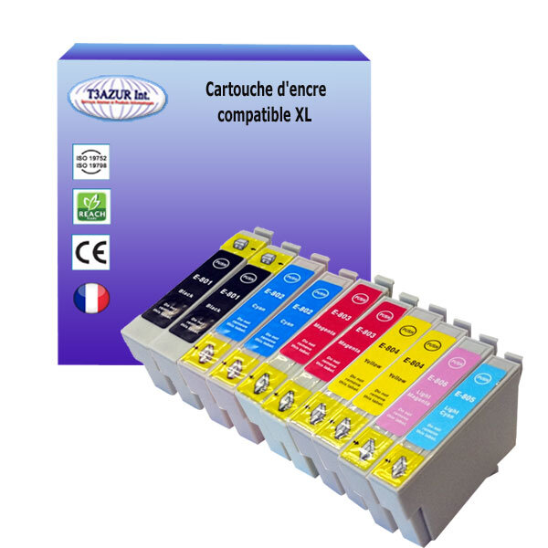 10 Cartouches Compatibles pour Epson T0801 / T0802 / T0803 / T0804 / T0805 / T0806  - T3AZUR