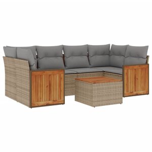 vidaXL Salon de jardin avec coussins 7 Pièces beige résine tressée