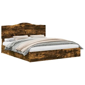 vidaXL Lit de Rangement Chêne fumé 180 x 200 cm Bois d'ingénierie