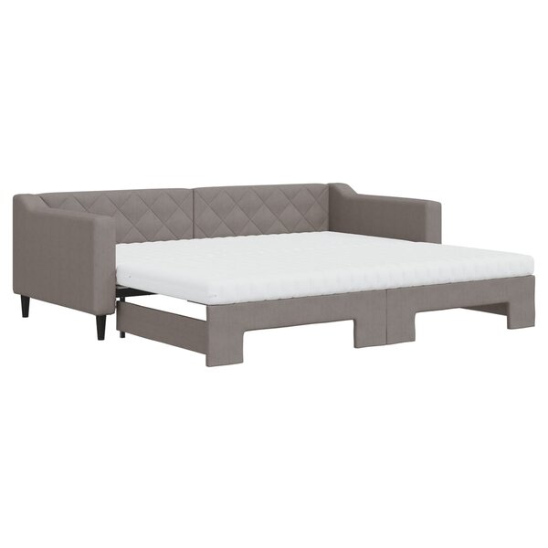 vidaXL Lit de jour avec gigogne et matelas taupe 90x200 cm tissu