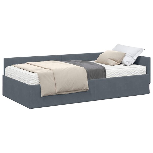 vidaXL Cadre de lit d'angle avec matelas 2 pc Gris foncé 100 x 200 cm