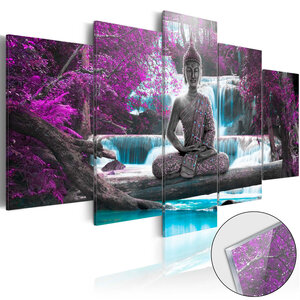 Tableau sur verre acrylique - waterfall and buddha [glass] l x h en cm 200x100