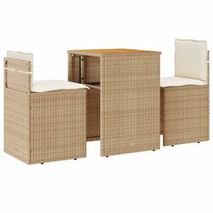 vidaXL Ensemble de bistro 3 Pièces avec coussins beige résine tressée
