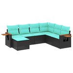 vidaXL Salon de jardin 7 Pièces avec coussins noir résine tressée