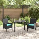 vidaXL Ensemble table et chaises avec coussin 3 Pièces Noir Rotin PE