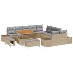 Ensemble de canapés de jardin 13 pièces avec coussins Beige Poly Rattan Acacia