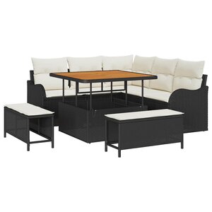 vidaXL Ensemble de canapé de jardin avec coussin 8 Pièces Noir et Crème