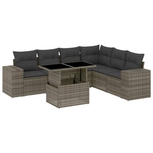 vidaXL Salon de jardin avec coussins 7 Pièces gris résine tressée