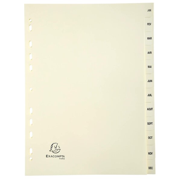 Intercalaires Imprimés Carte Peau 155g 12 Positions De Janvier À Décembre - A4 - Ivoire - X 10 - Exacompta