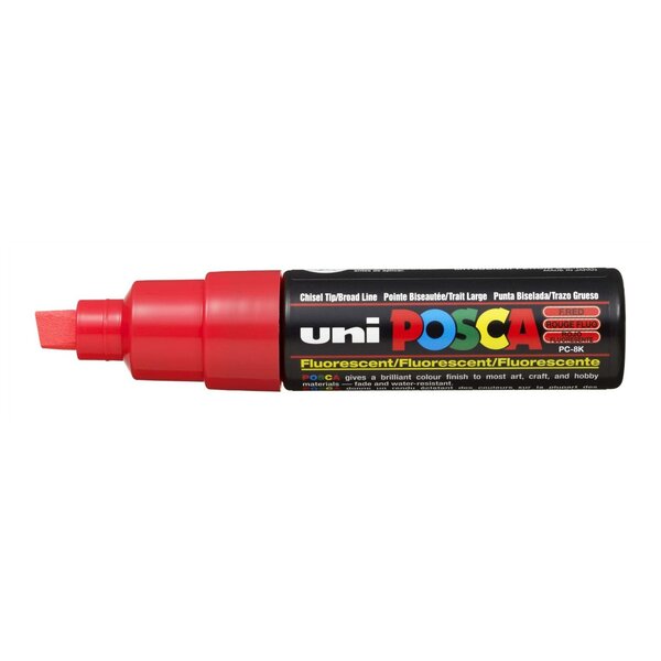 Marqueur pointe large biseautée POSCA PC8K 8mm Rouge Fluo x 6 POSCA