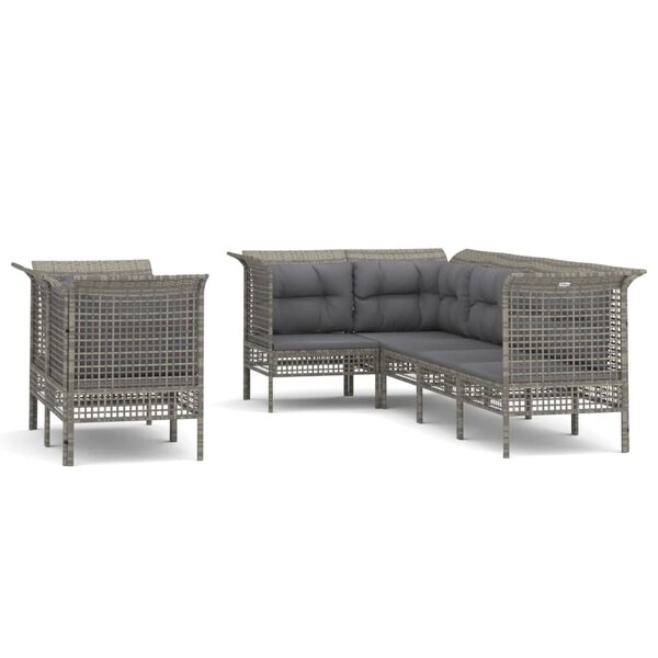 vidaXL Salon de jardin 7 Pièces avec coussins Gris Résine tressée