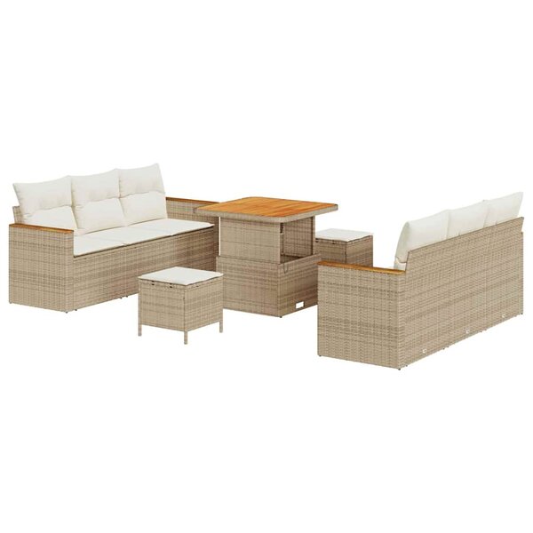 vidaXL Ensemble de canapé de jardin 9 Pièces Beige Poly rotin