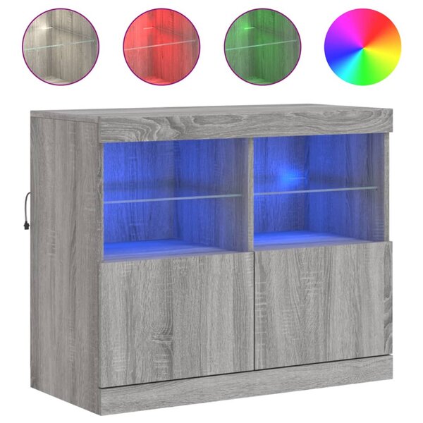 vidaXL Buffet avec lumières LED sonoma gris 81x37x67 cm