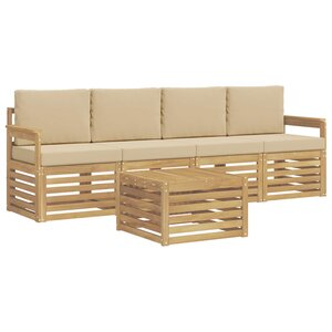 vidaXL Ensemble de canapés d'extérieur 5 Pièces Blanc et Beige Polyester