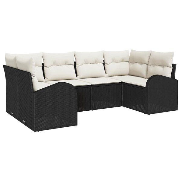 vidaXL Ensemble de canapé de jardin avec coussin 6 Pièces Noir Poly rotin