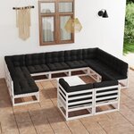 vidaXL Salon de jardin 12 Pièces avec coussins Blanc Bois de pin massif