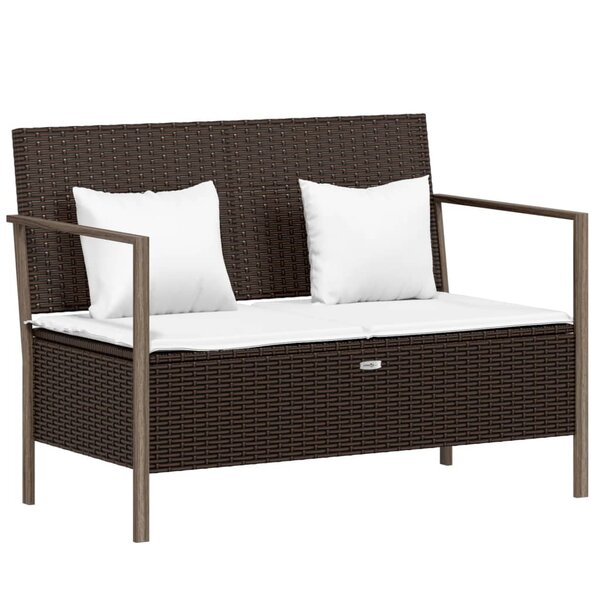 vidaXL Banc de jardin à 2 places avec coussins Marron Résine tressée