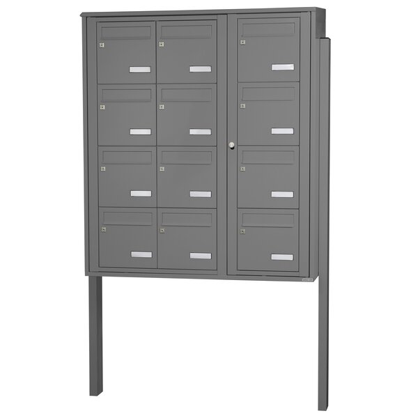 Bloc collectif Leabox 3x4 grade 3 simple face extérieur fixation sur pieds à sceller gris poussière ral 7037 finition brillante