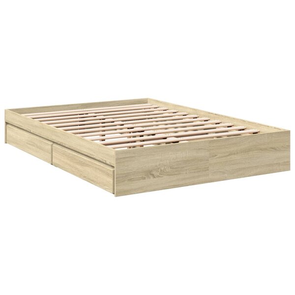 vidaXL Cadre de lit et tiroirs chêne sonoma 140x190 cm bois ingénierie