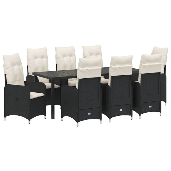 vidaXL Ensemble de salle à manger pour jardin 9 Pièces Noir polyrotin